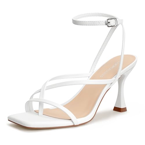 Image of Women's Strappy High Heels Sandals Square Open Toe Ankle Strap Slingback Thong Stilettos Shoes for Wedding