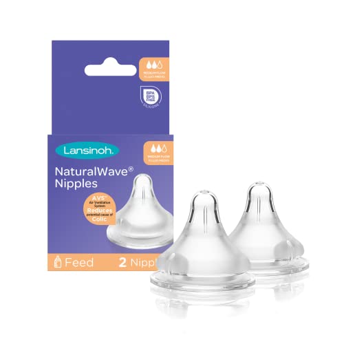 Image of Lansinoh NaturalWave Baby Bottle Nipples, Medium Flow, Size M, Anti-Colic, 2 Count