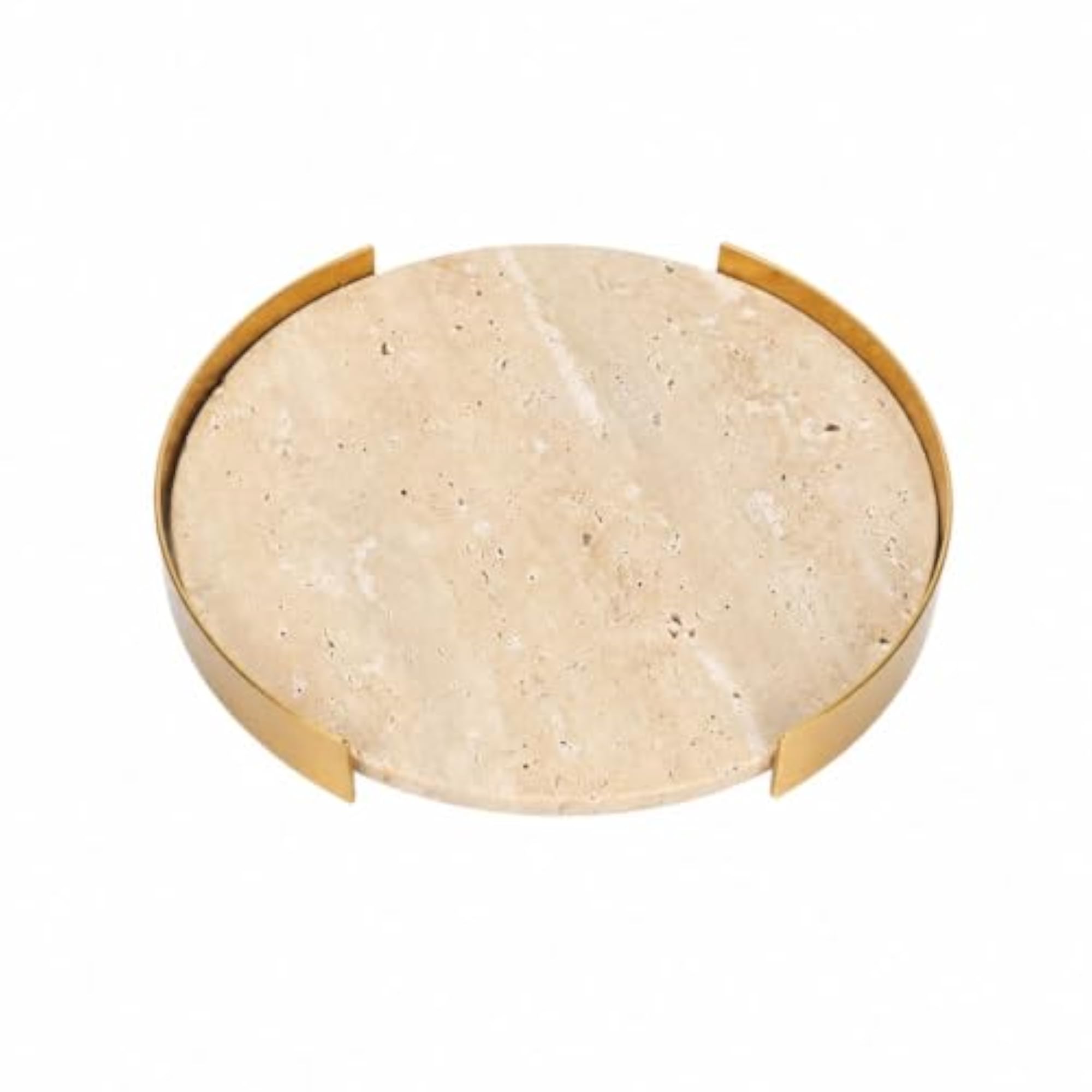Luxury Stone Tray with Metal Rim, Elegant Round Design