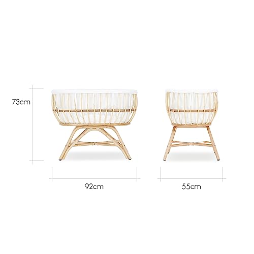 CuddleCo Aria Rattan Baby Crib and Mattress - Bedside Co-Sleeping Cradle for Newborn Suitable for 0-6 months - Mattress and Liner Included