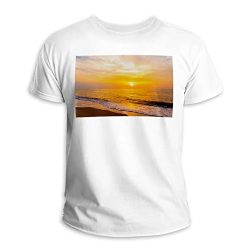 T-shirt en pur coton de qualité supérieure avec motif imprimé mer et plage multicolore