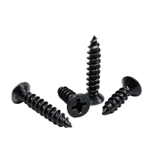 50/100X M1 M1.2 M1.4 M1.7 M2 M2.3 M2.6 M3 M3.5 M4 黒鋼製小型十字フラット皿頭セルフタッピング木ネジ(10mm,100pcs M3)