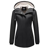MODFUL Damen Winterparka Fleece Gefüttert Wintermantel mit Kapuze Dicke Coat Winterjacke (Schwarz, M)