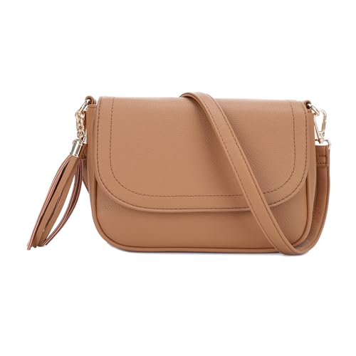 Image of EVVE Small Crossbody Bags for Women Trendy Flap Saddle Purses with Tassel Vegan leather Shoulder bag