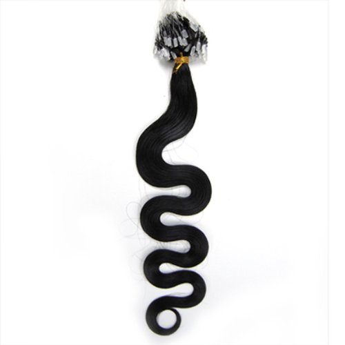 100s 20'' Loops Micro Rings Beads Tipped Remy Human Hair Extensions Body Wavy 8 Colors for Your Choose Women Beauty Style (1B black with brown)