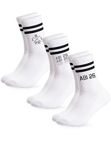 Occulto Damen & Herren Abi Tennissocken 3er Pack (Modell: Abi) Abitur Tennis Socken Schwarz Weiß 39-42