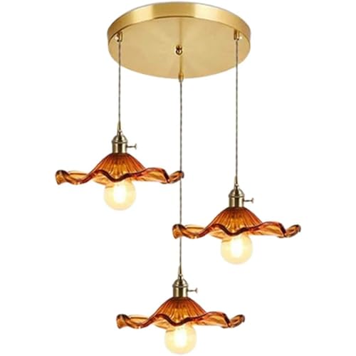Lumière suspendue d'îlot de cuisine en cuivre et verre, lustre chic pour salle à manger