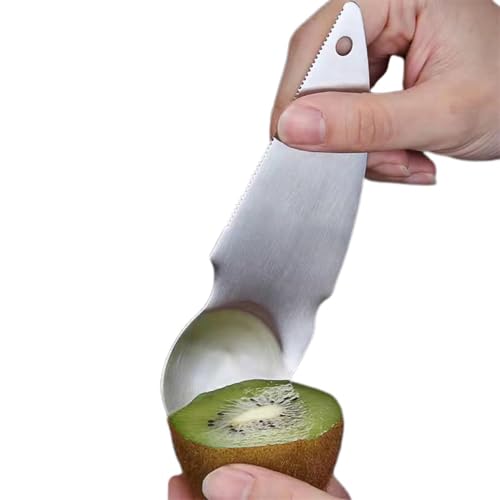 Kioriur Cuchara Kiwi, Cuchara de acero inoxidable, cuchilla combinada, cortador de verduras y frutas, cuchara peladora de aguacate, versátil para utensilios de cocina