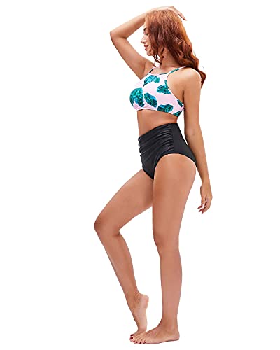 GEEK LIGHTING Women's Two Piece High Neck Bikinis Swimsuits Modest Crop Top Bathing Suits for Teens - Thumbnail 4