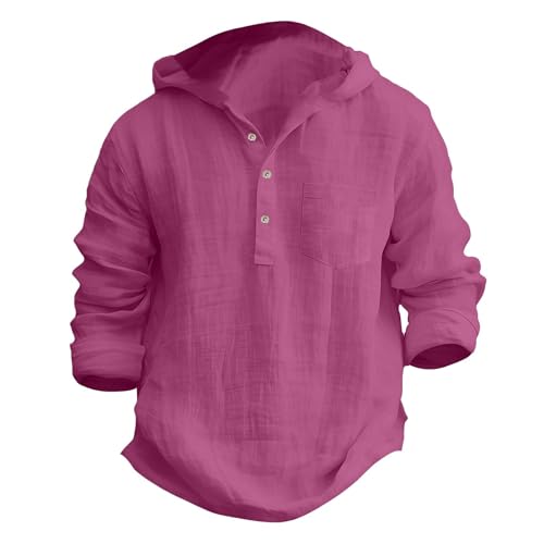Chemise à capuche garçon en aspect lin rose 140 cm, haut de loisirs léger Henley automne