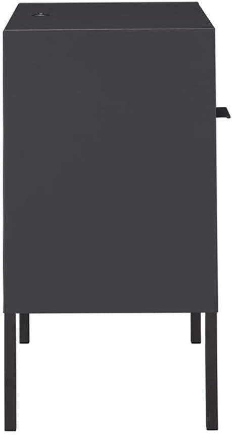 BOWERY HILL Metal Nightstand with USB Port, Gray Finish, 24 in H x 19 in W x 13 in D, Open Shelf and Cabinet Storage, Transitional Design Bedside or Living Room Accent Table