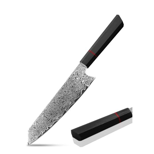 Coltello Damasco Kiritsuke Coltello da Cucina Affilato Giapponese: Coltello in Acciaio Damasco da 20 cm - Verdura, Professionale, Manico in Legno Nero