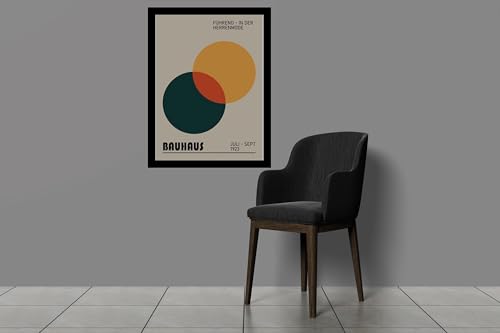 Image of BLINKART Vintage Bauhaus Retro Geometric Aesthetic Poster Gallery | Colorful Wrap Framed For Home Office Studio Living Room Modern Art Studio Decoration Abstract Shapes | (d91) | 13x10 Inch