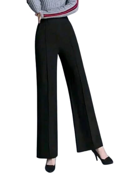 Image of Women's High-Rise Straight Leg Trousers, Relaxed Fit, Flared Style, Lint Free, Pack of 1