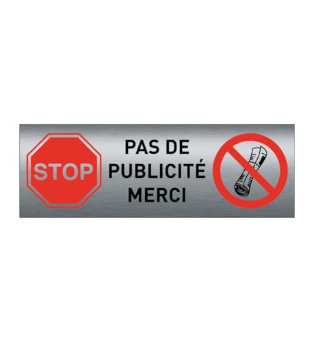 AUA SIGNALETIQUE - Plaque SIGNALÉTIQUE Aluminium Brossé AluSign 75X25 mm - (Pas de Publicité Rouge)