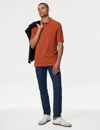 Image of Marks & Spencer Pure Cotton Pique Polo Shirt Burnt Orange