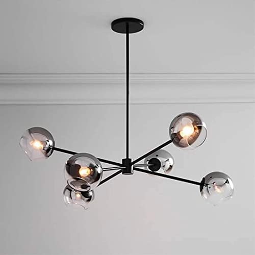 Indoor Chandelier , 6 Lights Modern Chandelier Black V-Intage Glass Sputnik Chandelier Pendant Lighting Fixtures With Glass Globe Shade, Mid Century Hanging Light For Farmhouse Bedroom Dining Room #TOP3