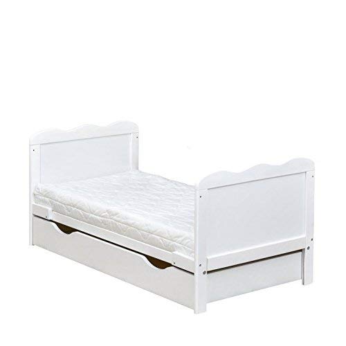 Buy White Wooden 120x60cm Baby Cot Bed with Drawer & Mattress (Cot Bed