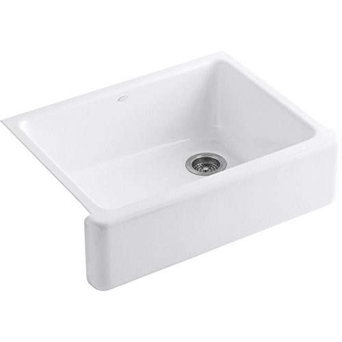 KOHLER Whitehaven® 29-3/4" Self-Trimming Farmhouse Kitchen Sink, Single-Bowl Undermount Kitchen Sinks with Tall Apron, 30 Inch, K-6487-0, White