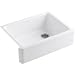 KOHLER K-6487-0 Whitehaven Farmhouse Self-Trimming 29-11/16" x 21-9/16" x 9-5/8" Apron Front Undermount Single-Bowl Kitchen Sink with Tall Apron, White