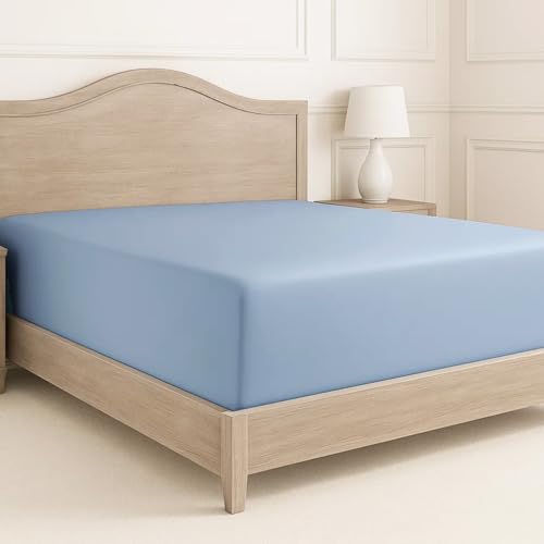 Image of Luxury Double Fitted Sheet – 100% Egyptian Cotton by Lane Linen, 1000 Thread Count, Deep Fit 38 cm with Elastic Edges – Soft, Durable & Breathable Bed Sheet - French Blue
