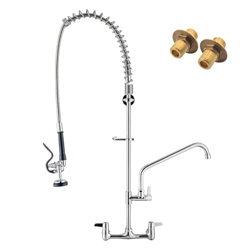Image of GIMILI Commercial Sink Faucet with Sprayer, 43 inch Height 8 Inch Center Pull Down Wall Mount Faucet for Restaurant, Kitchen, Industrial, Farmhouses Sink