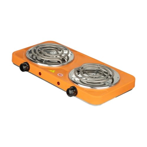 perfk Cocina Eléctrica Doble de 2000W de Acero Inoxidable Portátil, con Temperatura Ajustable, para Camping y Uso Doméstico