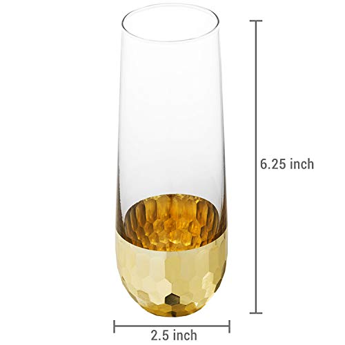 Mygift Modern Stemless Champagne Flute Glass Set Of 4 Party Drinkware, Cocktails Prosecco Mimosa Glasses With Hammered Brass Plated Bottoms #TOP4