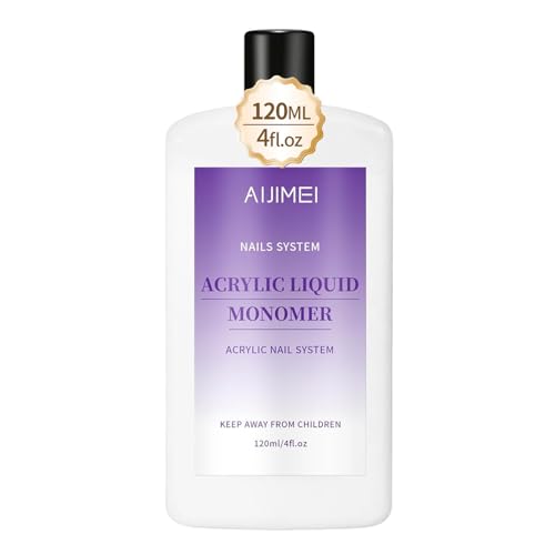 AIJIMEI Acrylic Liquid Monomer for Nail System 120ml/4fl.oz for Acrylic Powder Application Acrylic Nail Monomer Liquid for Acrylic Nails (Acrylic Liquid 120ml/4fl.oz)