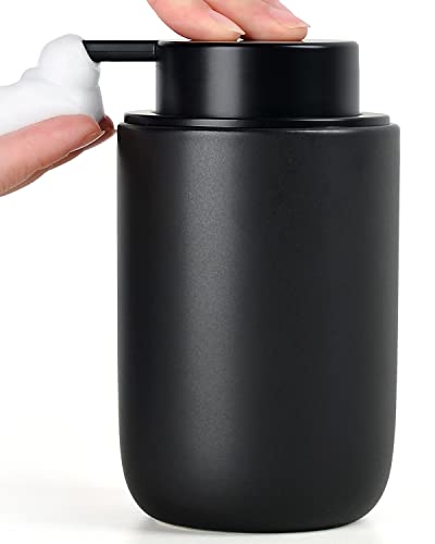 Image of BosilunLife Black Foam Soap Dispenser - Ceramic Foaming Hand Wash Dispenser for Bathroom Modern Farmhouse Small Soap Dispenser Lotion Hand Pump Dispenser for Kitchen Sink
