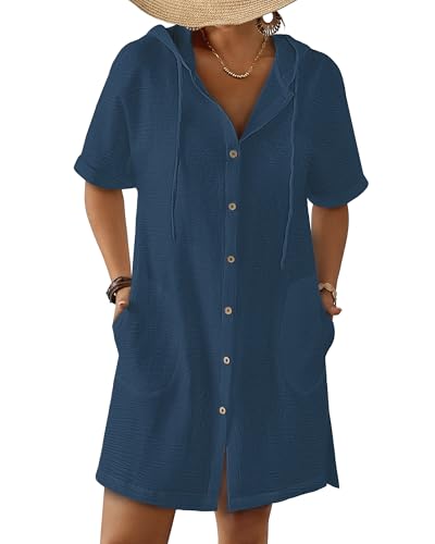 Bsubseach Womens Swimsuit Cover Up Shirt Button Down Short Sleeve