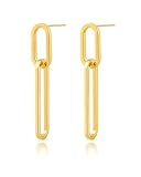 Weviway 14K Gold Plated Chain Link Dangle Earrings for Women, Double Hoop Geometric Paperclip Drop Stud Earrings, Statement Jewellery Gift