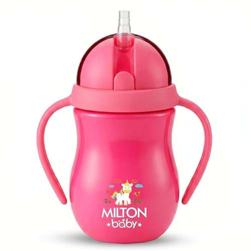 Image of Milton Baby Flexible Straw Sipper Bottle | 360 Drinking with No-Spill Weighted Straw | BPA-Free, Food-Grade Material | Microwave & Sterilizer Safe I Sipper water bottle for kids 12+ Month, 270 ml,Pink