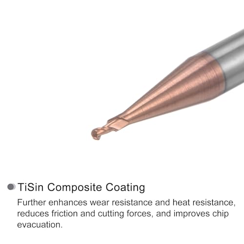 Image of uxcell 2pcs Ball Nose End Mills CNC Router Bits, 0.5mm (5 /256 inch) Radius Solid Carbide TiSin Coated 2 Flutes HRC55 1mm (5 /128 inch) Diameter 4mm (5 /32 inch) Shank Cutter Milling Tools
