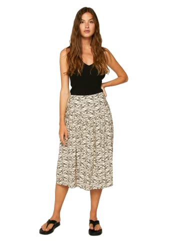 Compania Fantastica - Falda midi monocromática con estampado de peces y canesú, crema, 38