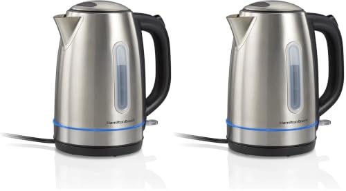 Image of Hamilton Beach Electric Tea Kettle, Water Boiler & Heater, 1.7 Liter, Cordless Serving, 1500 Watts for Fast Boiling, Auto-Shutoff and Boil-Dry Protection, Stainless Steel with LED Light Ring (41037)
