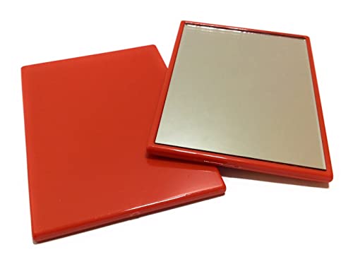 niavida Espejo de bolsillo cuadrado pequeño – Espejo de mano, cuerpo de plástico, espejo de cristal, marco de color rojo