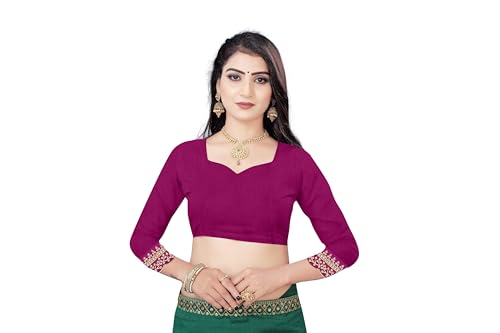 Fashion Day Women's Georgette Silk Embroidery Border Saree with Heavy Work Blouse Piece (1159-D-Magenta)