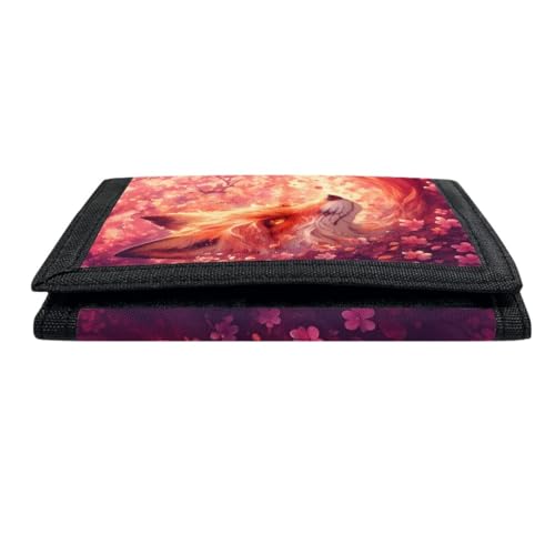 Kids Stylish Prints Trifold Wallet Teens Boys Girls Coin Case Lightweight Card Holder Moneybag Organizer,Orange Sakura and Fox4