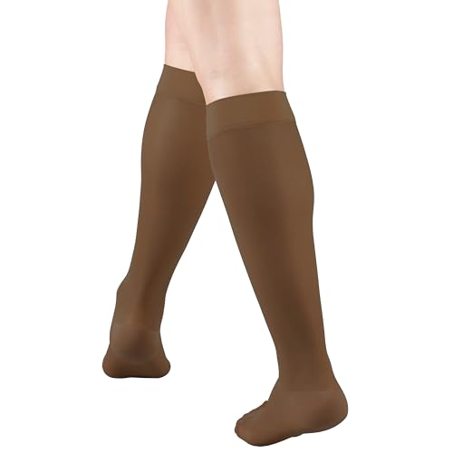Image of Truform Sheer Compression Stockings, 15-20 mmHg, Women's Knee High Length, 20 Denier, Espresso, 2X-Large