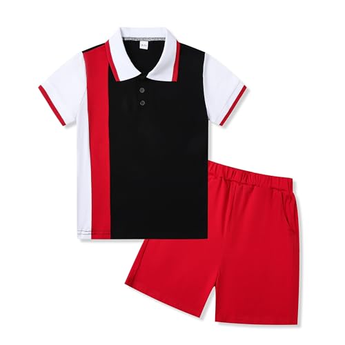 Image of Boys 2 Piece Outfits Short Sleeve Basketball Pattern T-Shirt and Shorts Summer Clothes for Kids 5-12 Years
