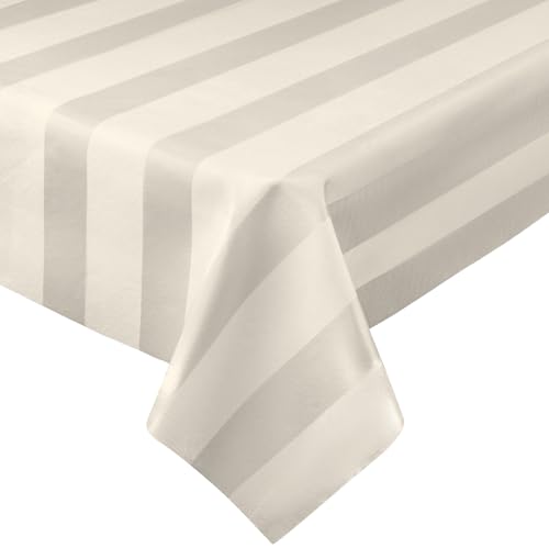 Luxury Table Protector Pad, 2 in 1 Table pad + Great Looking Tablecloth - Heat Resistant, Spill & Stain Proof - Flannel Backing (Ivory - Silk Stripe, 54x90)