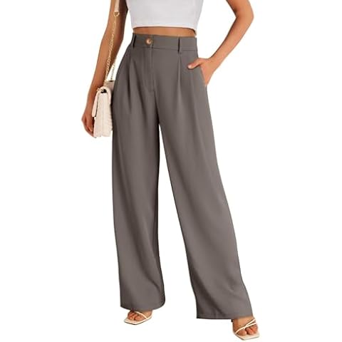 GLIENST Women's Dressy Wide Leg Smocked Waist Palazzo Pants for Women Casual Summer High Waisted Lounge Trousers with Pocketed Coffee L Cover