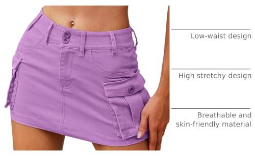 Image of ELLEVEN Low Rise Denim Mini Skirt for Women High Stretch Jean Skirts