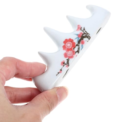 Image of COHEALI Ceramic Calligraphy Brush Holder Set 2Pcs - Five-Finger Plum Blossom Design Pen Rest with Anti-Slip Base for Chinese Painting and Writing