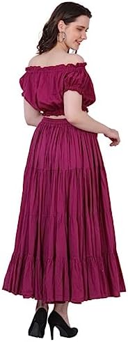 Wevez Women's Gypsy 25 Yard Solid Color Cotton Skirt