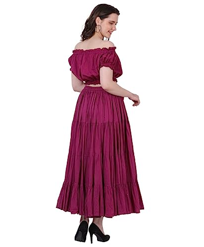 Wevez® Women's Gypsy 25 Yard Solid Color Cotton Skirt (Burgundy) - Thumbnail 2