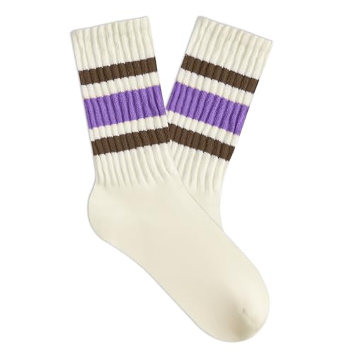 Image of American Trends Womens Novelty Striped Crew Socks Athletic Vintage Slouch Mid Calf Tube Socks