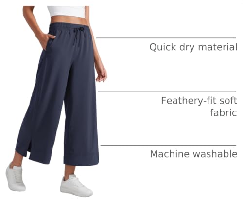 Image of CRZ YOGA Lightweight Wide Leg Crop Pants 25 inch | Casual, Travel, Comfy, Soft, Split, Loose Fit, Pockets, for Women