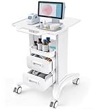 Medical Trolley Cart with Drawers, Hospital Mobile Ultrasound Cart with Trays&4 Silent Swivel Wheels,220 LBS Load Portable Storage Drawer for Hospital, Dental Clinic,Beauty Salon (White/Double drawer)